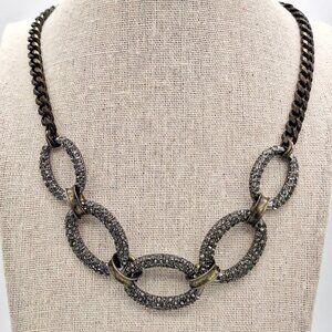 LOFT Dark Metal & Rhinestone Necklace Grunge Glam Edgy Industrial